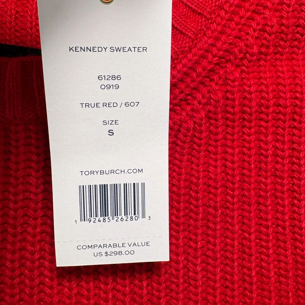 Tory Burch Sweater Womens S Red Kennedy Wool Cashmere Ribbed Knit Holiday NEW